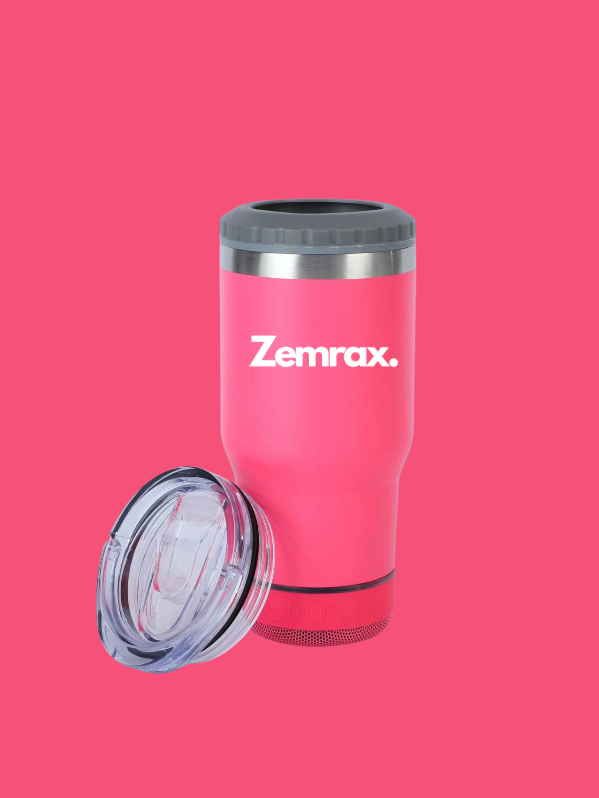 Pink tumbler with Zemrax logo on a pink background