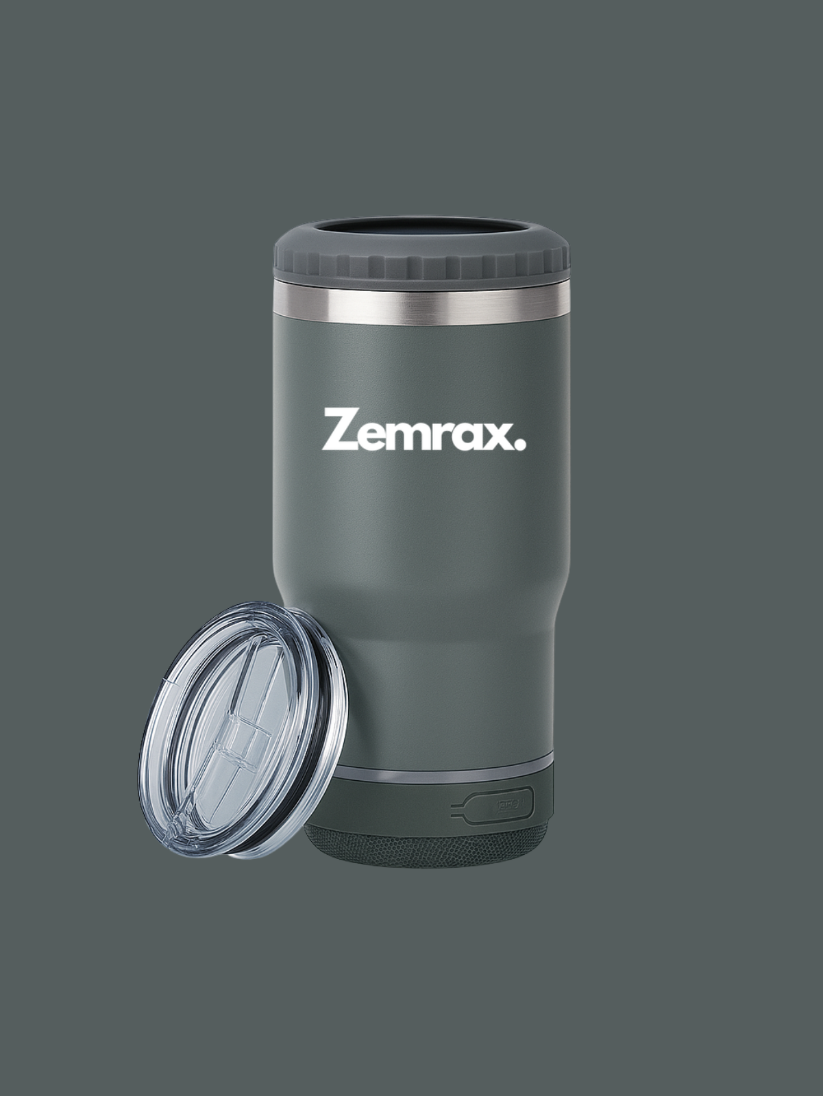 Green tumbler with Zemrax logo on a green background