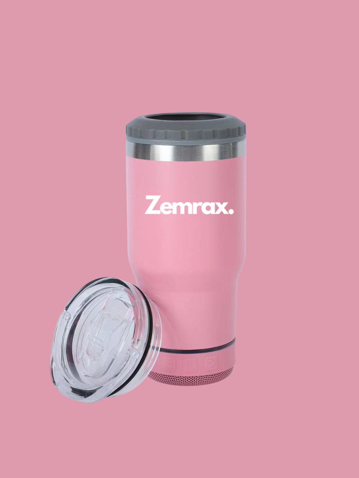 Pink tumbler with Zemrax logo on a pink background