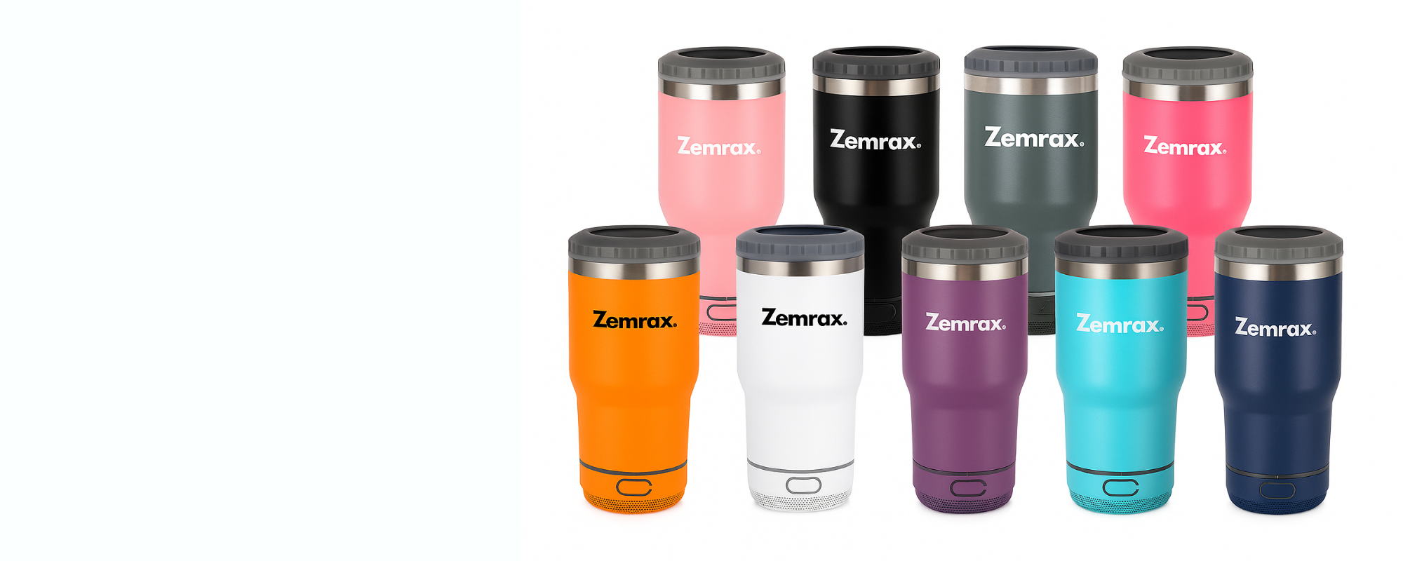 Set of colorful Zemax tumblers on a white background